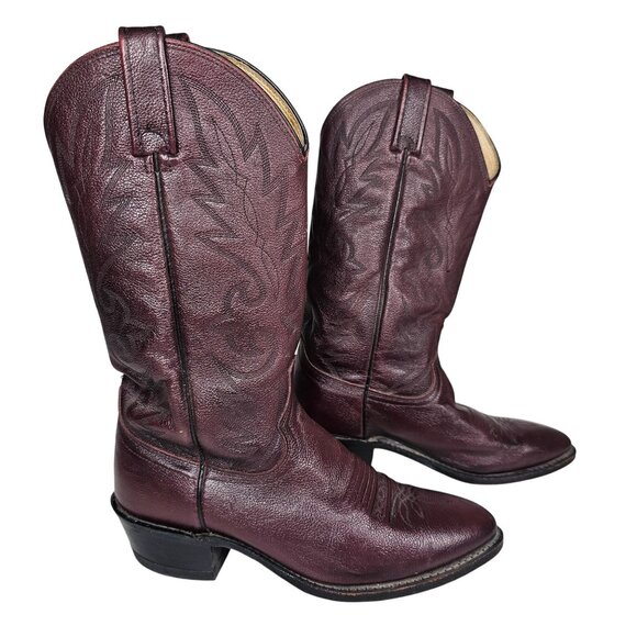 Vintage Dan Post Leather Western Cowboy Boots Burgundy Embroidered Men's 8.5D - Picture 12 of 12